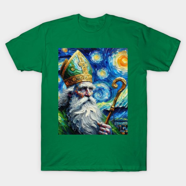 Saint Patrick in Starry Night T-Shirt by FUN GOGH